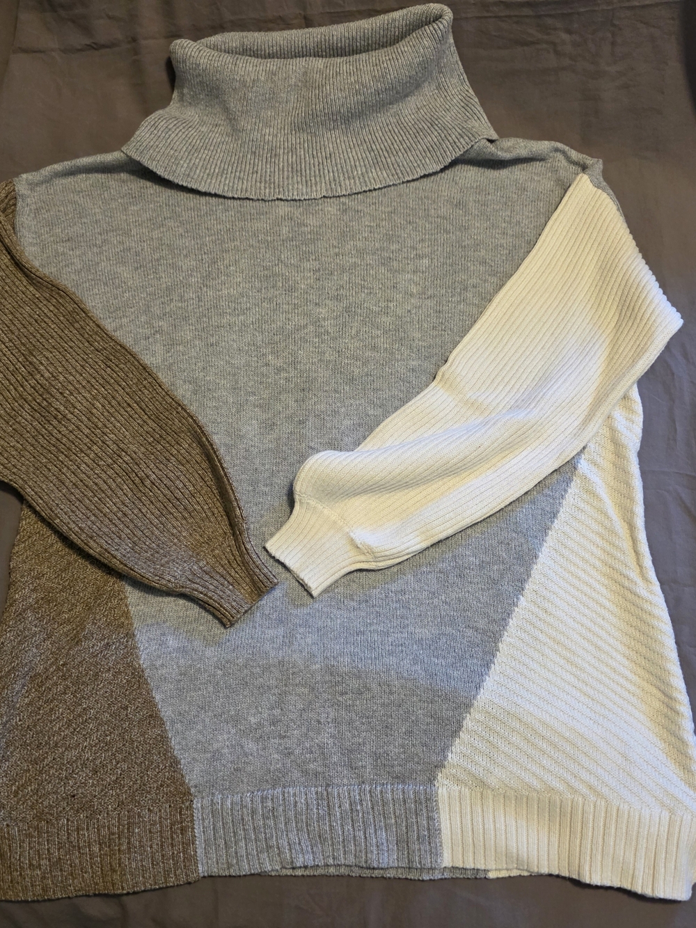 Maurices Tri-Color Cowlneck Sweater - Gray, Brown & Cream